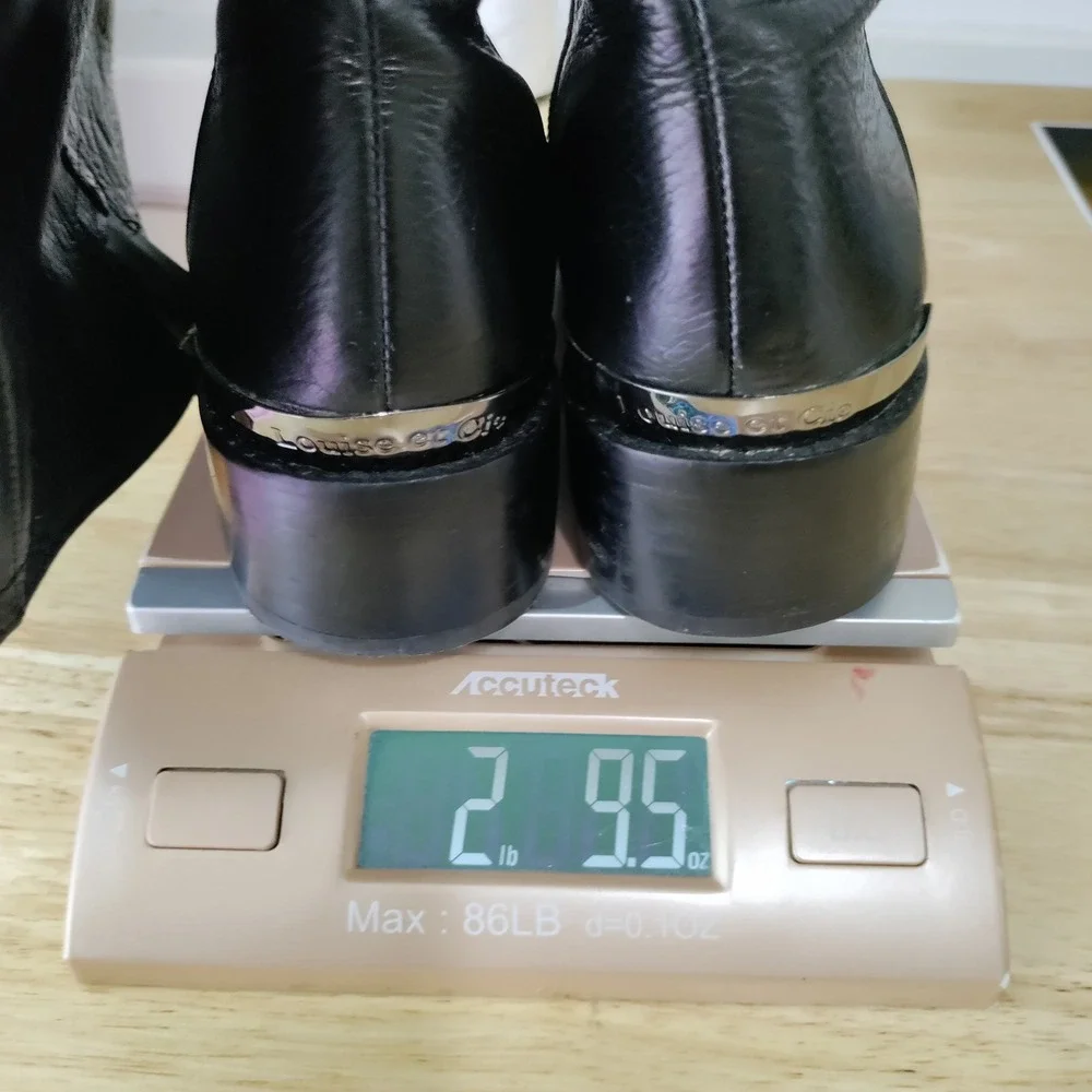 Louise et Cie Black Leather Knee High Riding Boots Gold Heel Detail Size 6.5 M